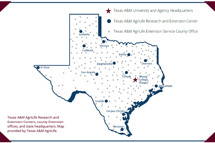 Texas A&M AgriLife Extension Centers Map by Texas A&M AgriLife