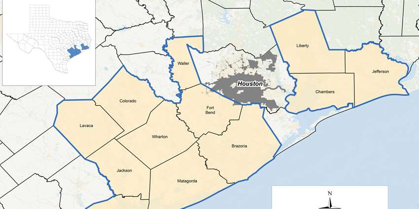 Southeast Texas county map