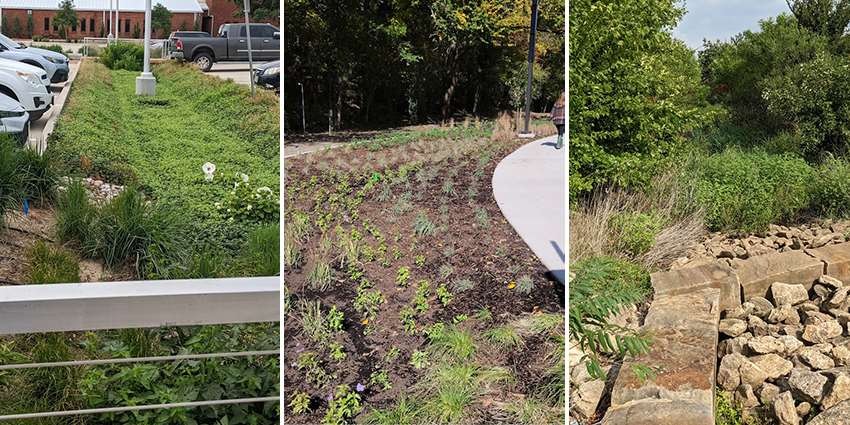 To slow down and clean up runoff, install Green Stormwater Infrastructure