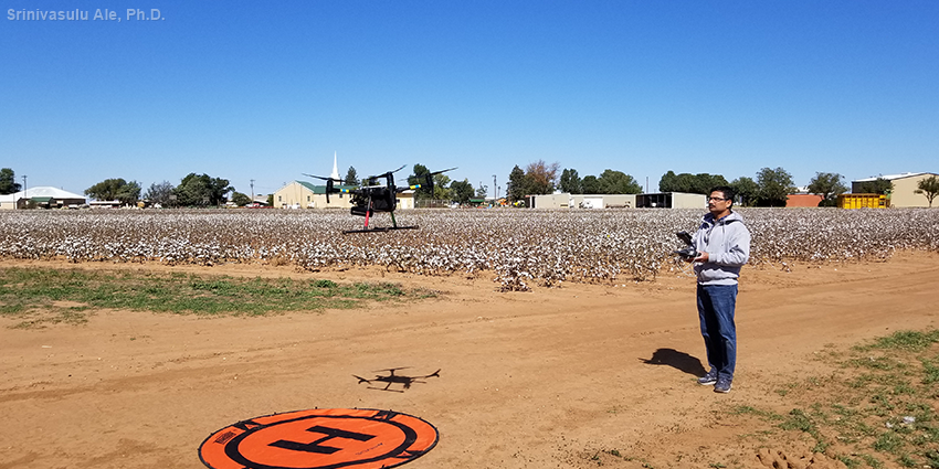 Srinivasulu Ale, Ph.D operating a drone