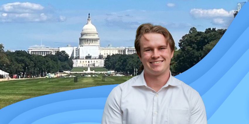 Cash Kinsey, TWRI and EPA Intern, in front of the Capitol Building in Washington, D.C.