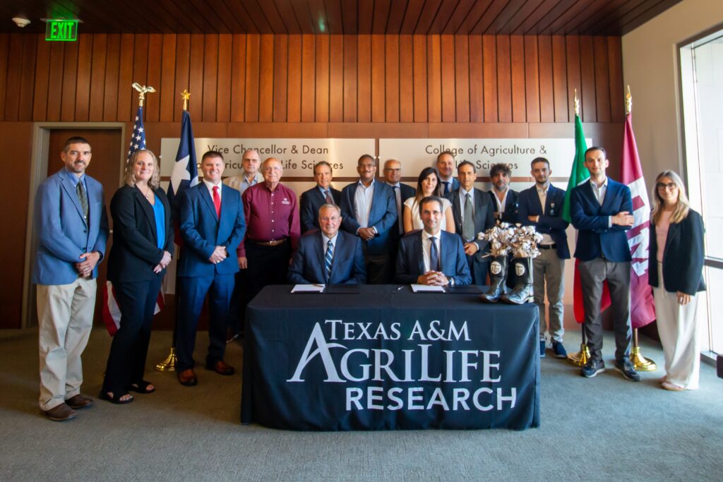 Texas A&M and Italian researchers gathered together to sign an MOU at Texas A&M AgriLife